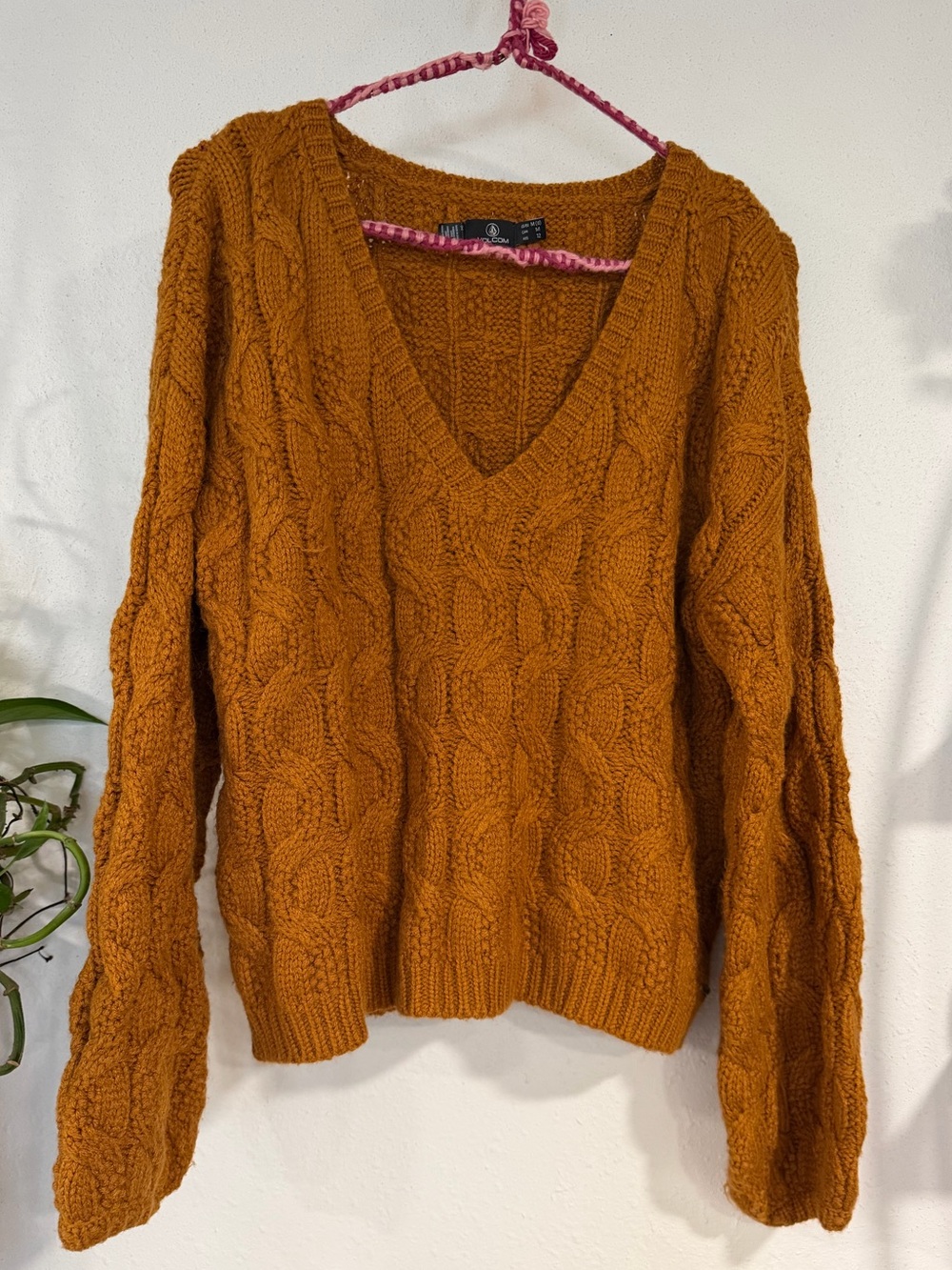 Volcom Cable Knit V-Neck Sweater - Rust Orange